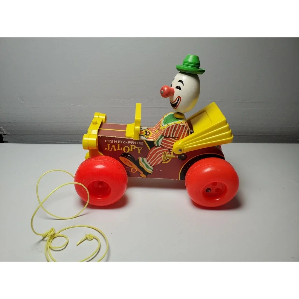 Vintage Fisher Price Clown Jalopy Car 724 Noise Kids‎ Toy Baby Fun